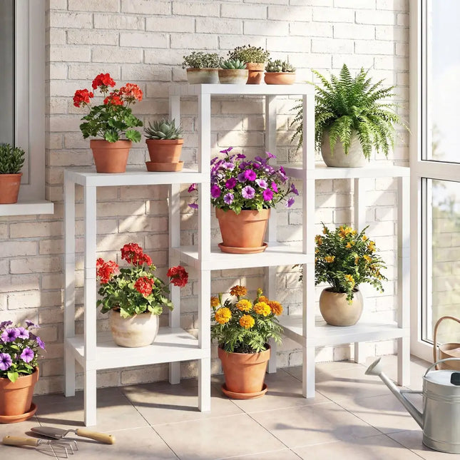 6-Tier Plastic Modular Storage Shelves for Living Room and Kitchen-White - White - Plant Stands