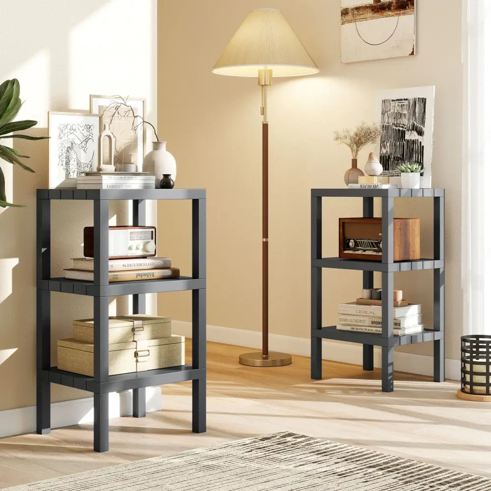 6-Tier Plastic Modular Storage Shelves for Living Room and Kitchen-Gray - Gray - Plant Stands