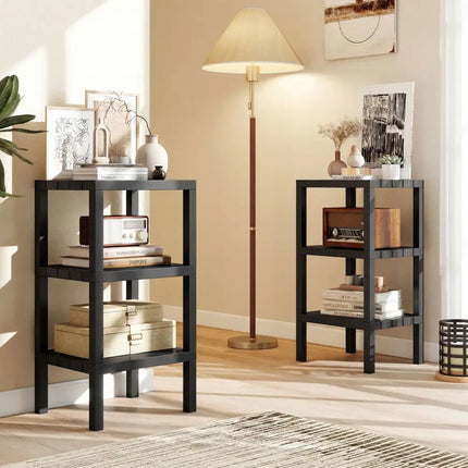 6-Tier Plastic Modular Storage Shelves for Living Room and Kitchen-Black - Black - Plant Stands