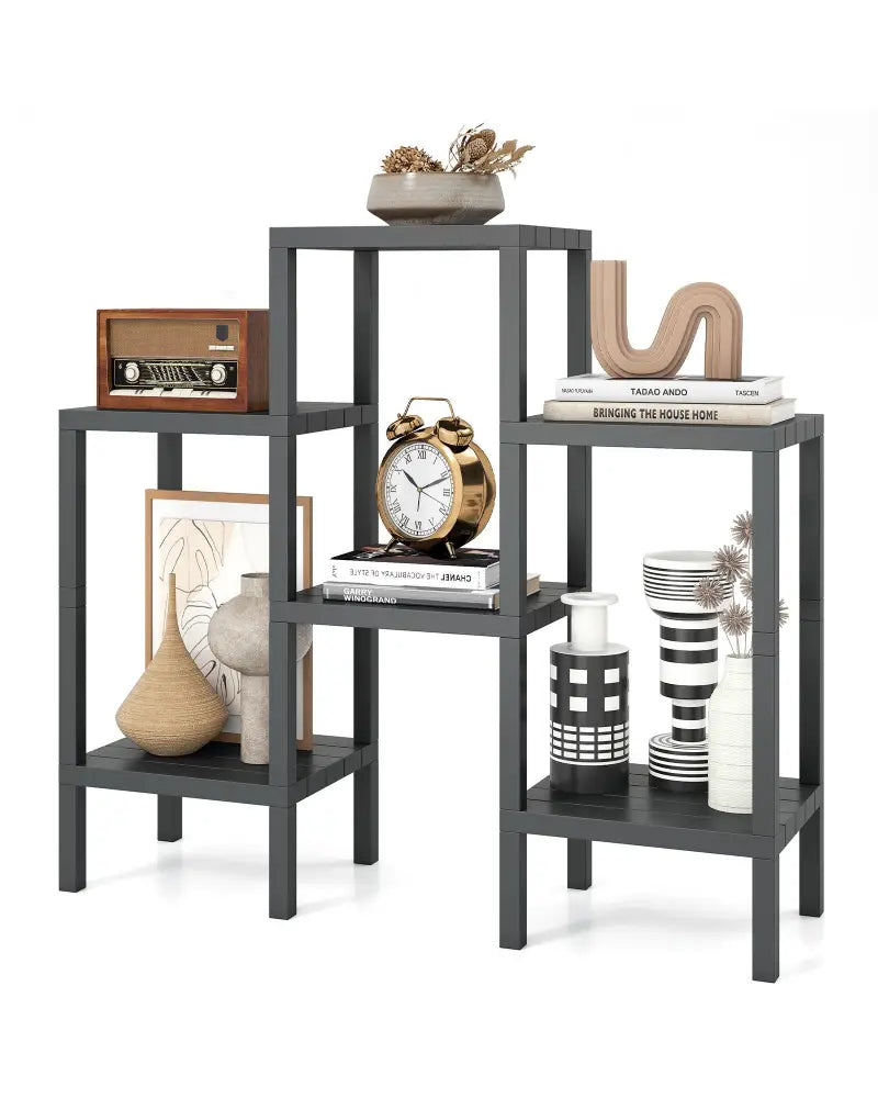 6-Tier Plastic Modular Storage Shelves for Living Room and Kitchen-Gray - Gray - Plant Stands