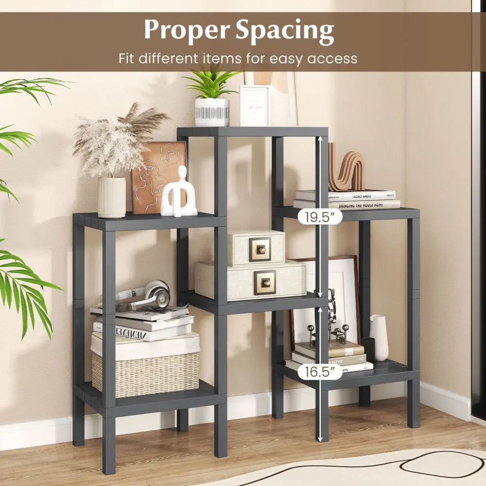 6-Tier Plastic Modular Storage Shelves for Living Room and Kitchen-Gray - Gray - Plant Stands