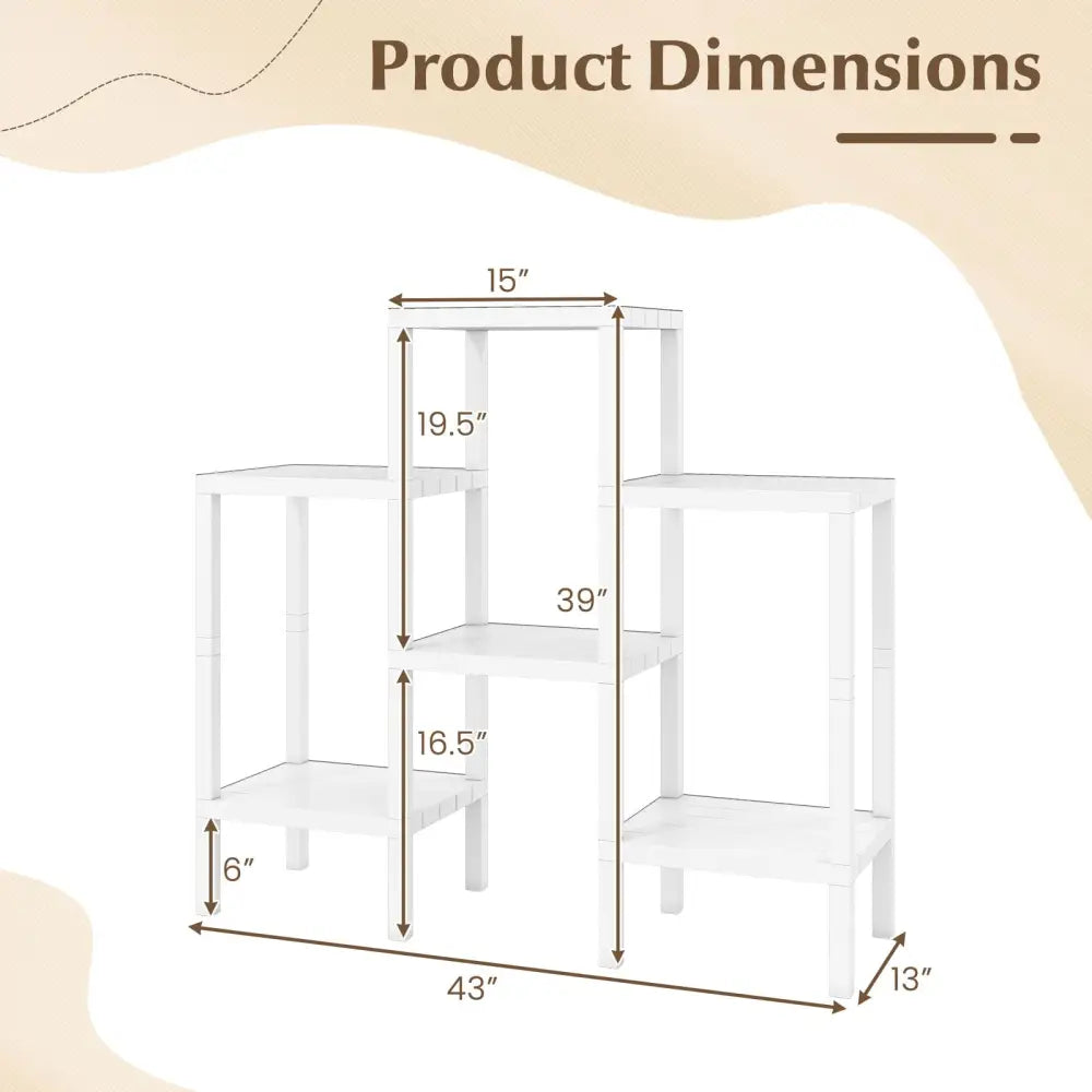 6-Tier Plastic Modular Storage Shelves for Living Room and Kitchen-White - White - Plant Stands