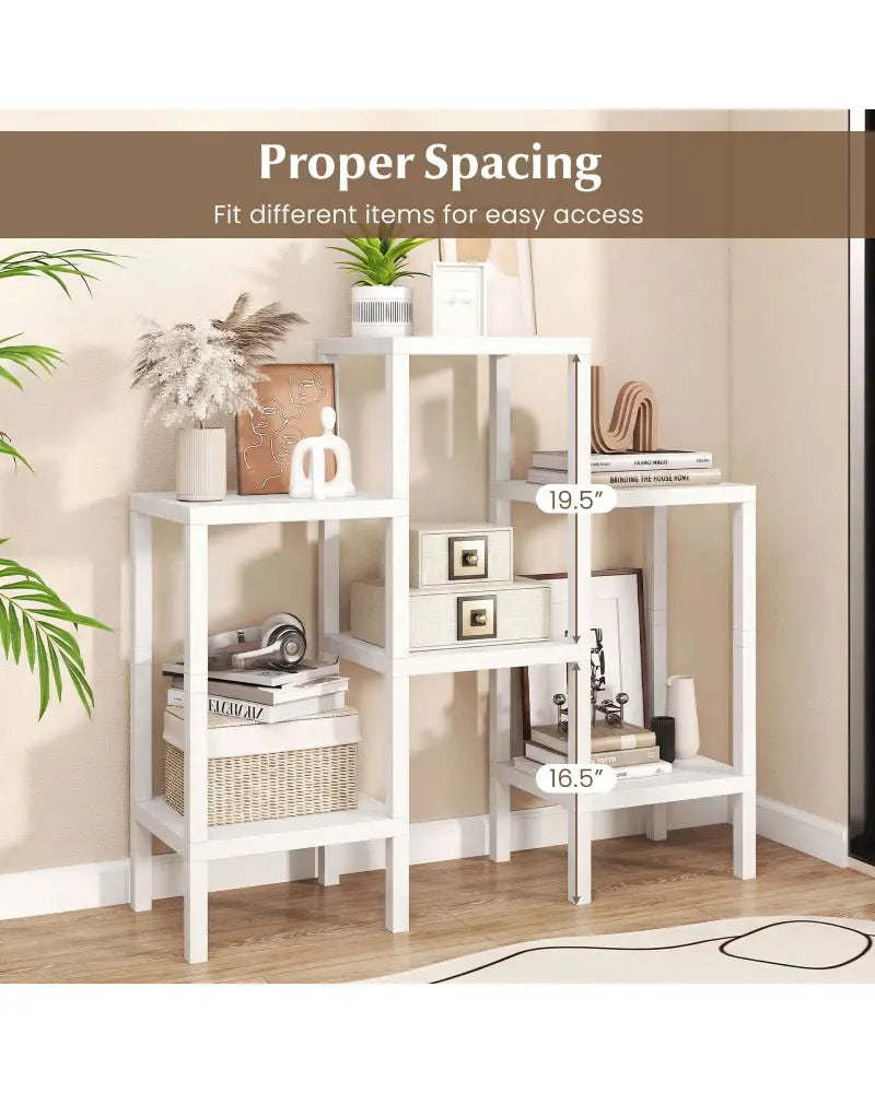6-Tier Plastic Modular Storage Shelves for Living Room and Kitchen-White - White - Plant Stands