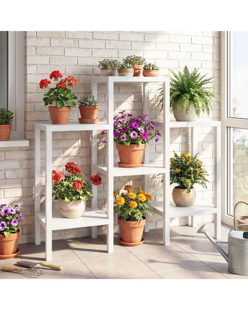 6-Tier Plastic Modular Storage Shelves for Living Room and Kitchen-White - White - Plant Stands