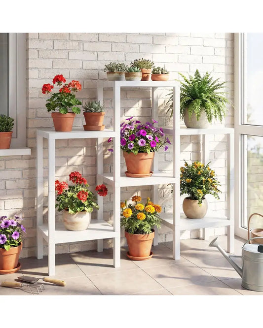 6-Tier Plastic Modular Storage Shelves for Living Room and Kitchen-White - White - Plant Stands