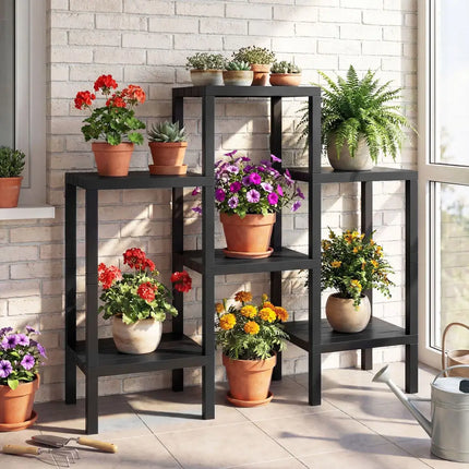 6-Tier Plastic Modular Storage Shelves for Living Room and Kitchen-Black - Black - Plant Stands