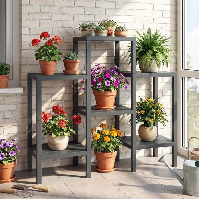6-Tier Plastic Modular Storage Shelves for Living Room and Kitchen-Gray - Gray - Plant Stands