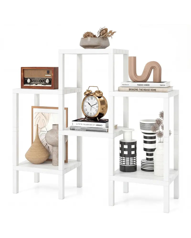 6-Tier Plastic Modular Storage Shelves for Living Room and Kitchen-White - White - Plant Stands