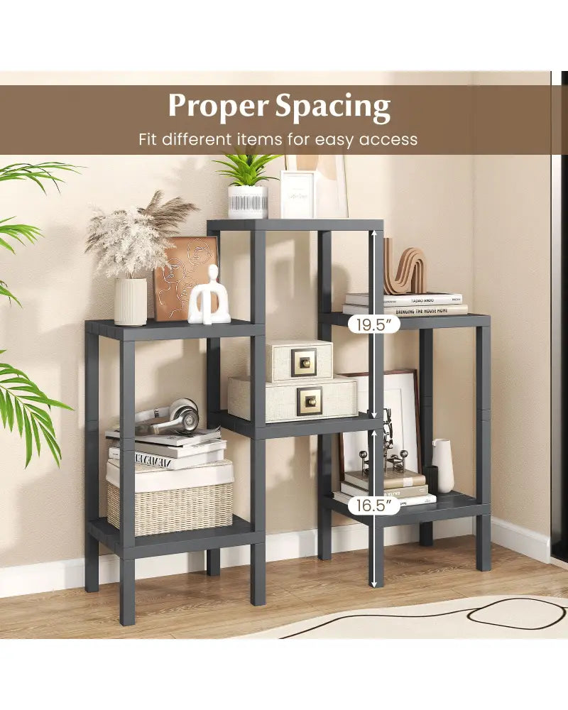 6-Tier Plastic Modular Storage Shelves for Living Room and Kitchen-Gray - Gray - Plant Stands