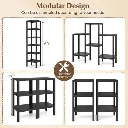 6-Tier Plastic Modular Storage Shelves for Living Room and Kitchen-Black - Black - Plant Stands