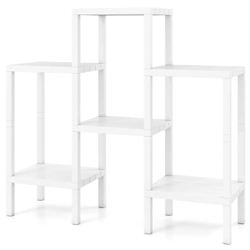 6-Tier Plastic Modular Storage Shelves for Living Room and Kitchen-White - White - Plant Stands