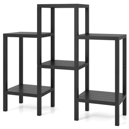 6-Tier Plastic Modular Storage Shelves for Living Room and Kitchen-Black - Black - Plant Stands