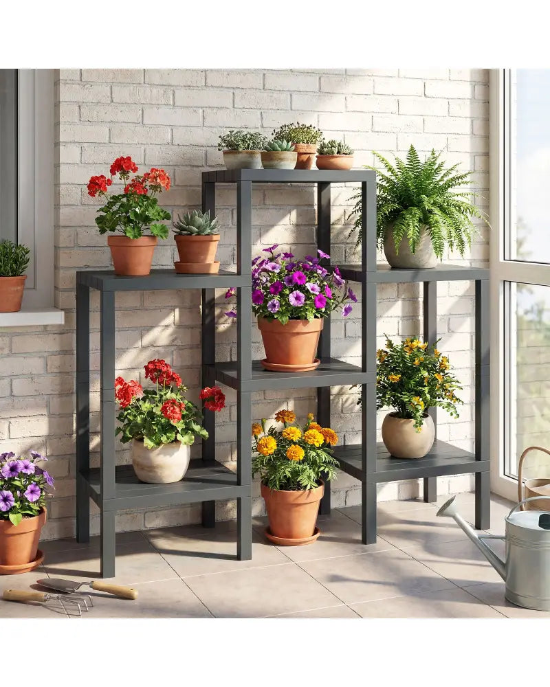 6-Tier Plastic Modular Storage Shelves for Living Room and Kitchen-Gray - Gray - Plant Stands