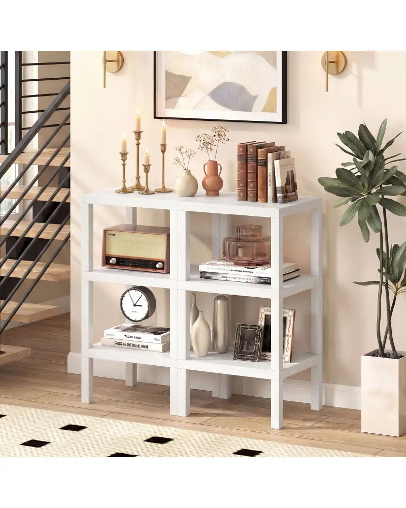 6-Tier Plastic Modular Storage Shelves for Living Room and Kitchen-White - White - Plant Stands