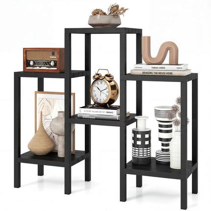 6-Tier Plastic Modular Storage Shelves for Living Room and Kitchen-Black - Black - Plant Stands