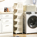 6-Tier Rolling Laundry Basket with Wheels Plastic Storage Cart with Side Hooks - Beige - Laundry Baskets