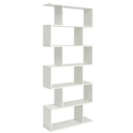 6 Tier S-Shaped Bookshelf Storage Display Bookcase Decor Z-Shelf-White - White - Bookcases