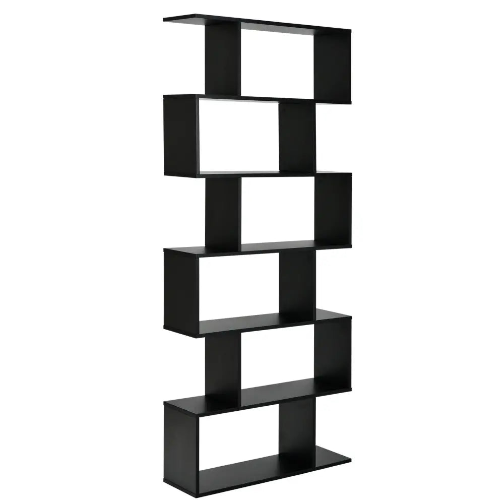 6 Tier S-Shaped Bookshelf Storage Display Bookcase Decor Z-Shelf-Black - Black - Bookcases