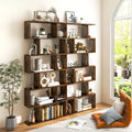 6 Tier S-Shaped Bookshelf Storage Display Bookcase Decor Z-Shelf -Coffee - Brown - Bookcases