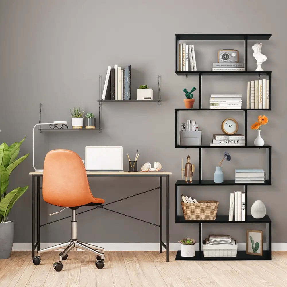 6 Tier S-Shaped Bookshelf Storage Display Bookcase Decor Z-Shelf-Black - Black - Bookcases