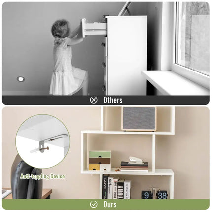 6-Tier S-Shaped Freestanding Bookshelf with Cabinet and Doors-White - White - Bookcases