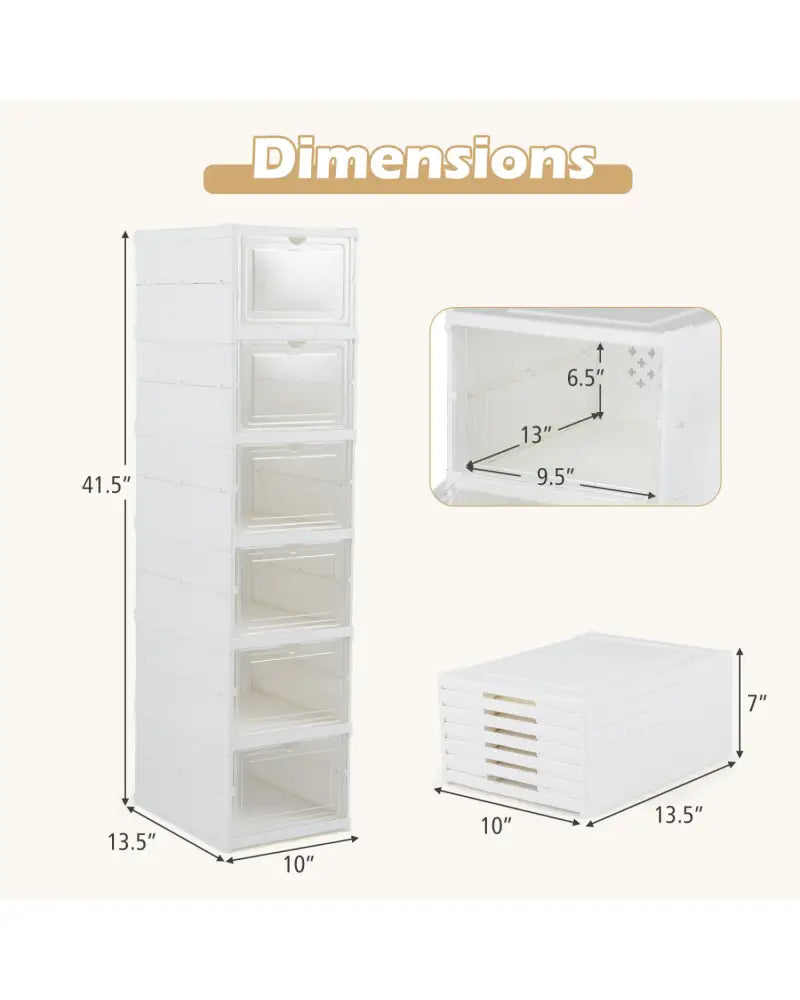 6-Tier Shoe Organizer Set of 2 with Clear Doors and Portable Design for 12 Pairs-White - White - Shoe Racks & Storage