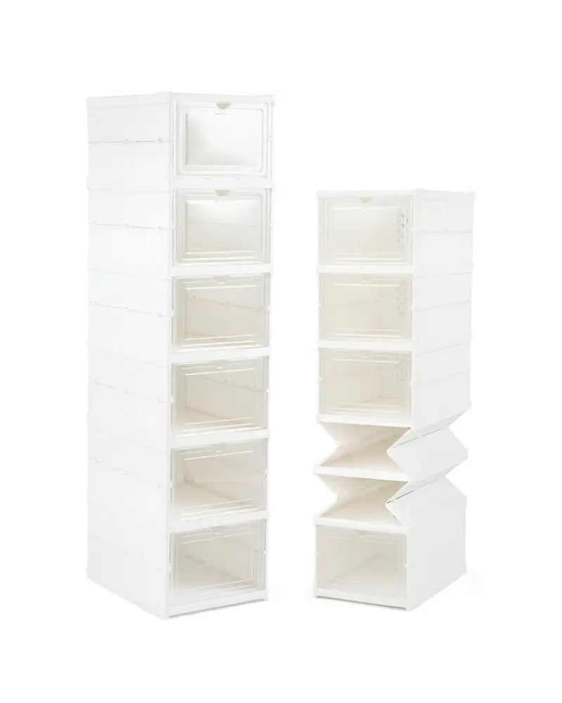 6-Tier Shoe Organizer Set of 2 with Clear Doors and Portable Design for 12 Pairs-White - White - Shoe Racks & Storage