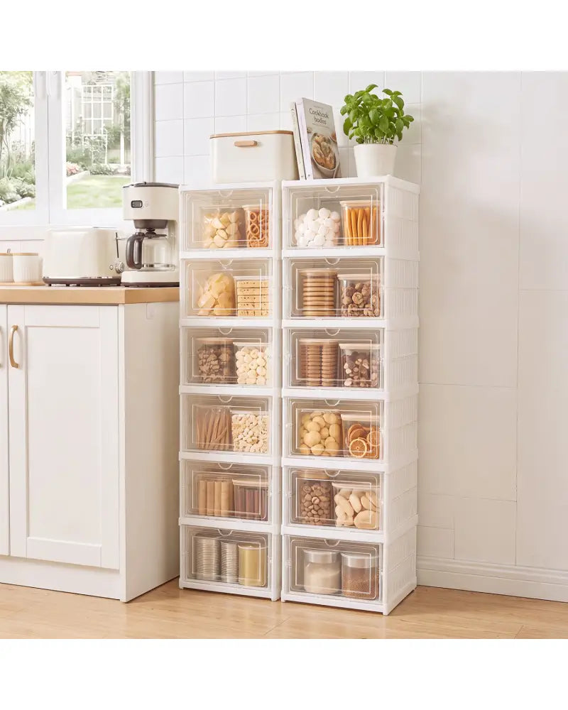 6-Tier Shoe Organizer Set of 2 with Clear Doors and Portable Design for 12 Pairs-White - White - Shoe Racks & Storage