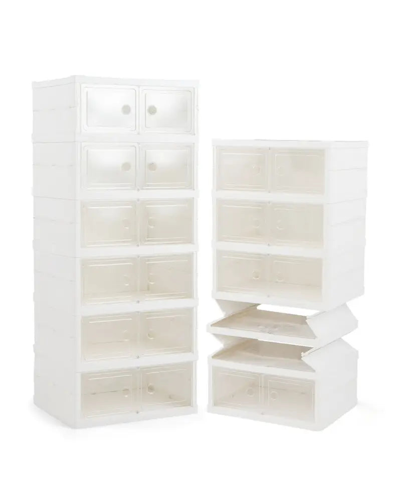 6-Tier Shoe Organizer with Clear Doors and Portable Design for 12 Pairs-White - White - Shoe Racks & Storage Benches