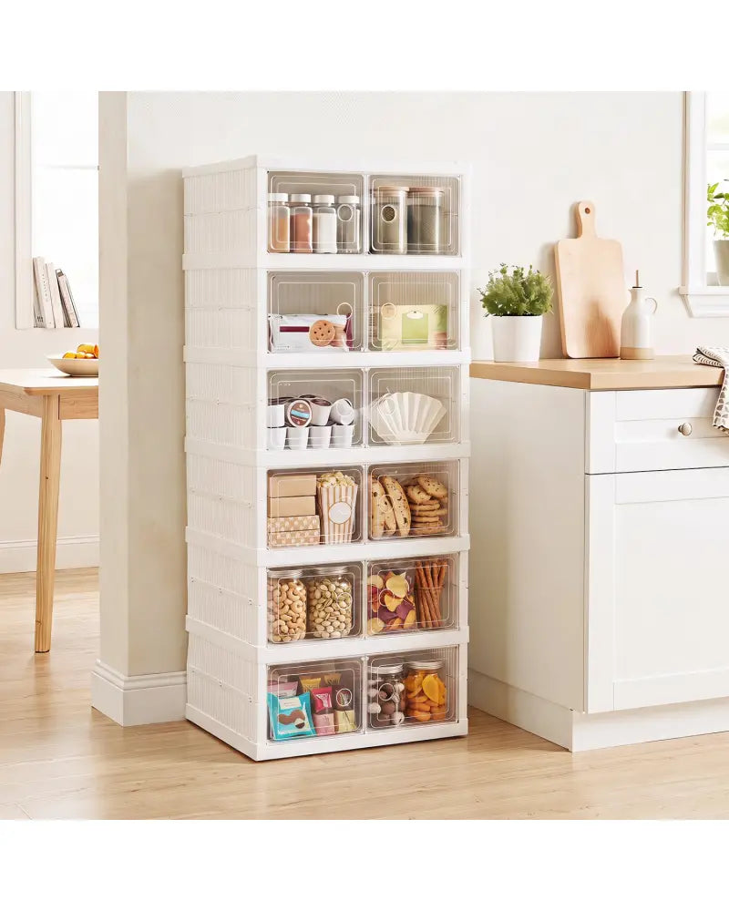 6-Tier Shoe Organizer with Clear Doors and Portable Design for 12 Pairs-White - White - Shoe Racks & Storage Benches