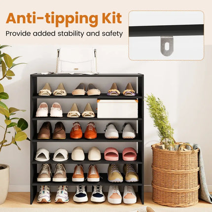 6-tier Shoe Rack with Anti-tipping Device for Entryway-Black - Black - Shoe Racks & Storage Benches