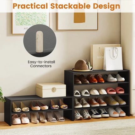 6-tier Shoe Rack with Anti-tipping Device for Entryway-Black - Black - Shoe Racks & Storage Benches