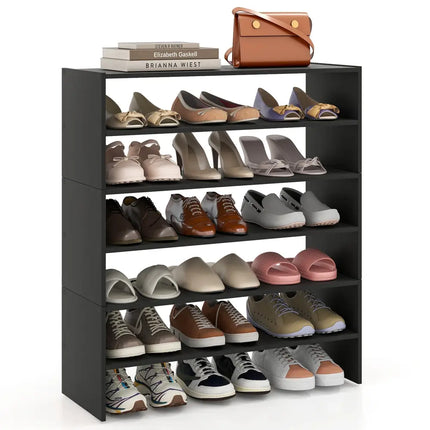 6-tier Shoe Rack with Anti-tipping Device for Entryway-Black - Black - Shoe Racks & Storage Benches