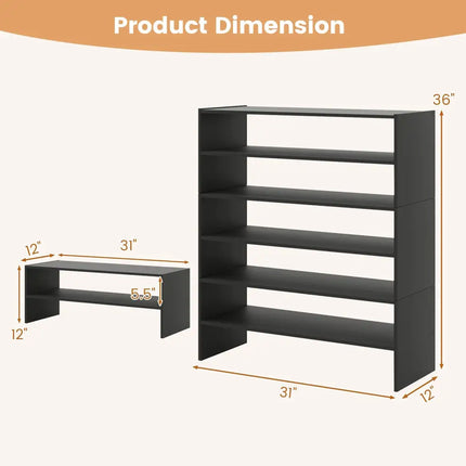 6-tier Shoe Rack with Anti-tipping Device for Entryway-Black - Black - Shoe Racks & Storage Benches