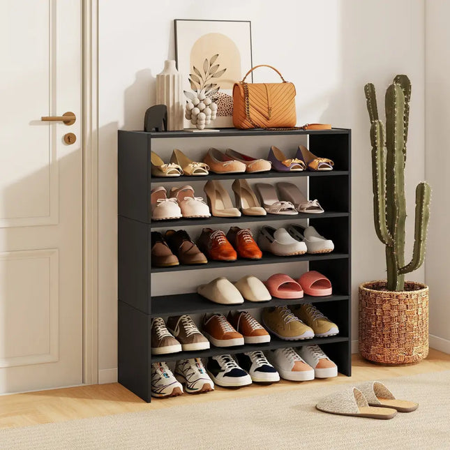 6-tier Shoe Rack with Anti-tipping Device for Entryway-Black - Black - Shoe Racks & Storage Benches