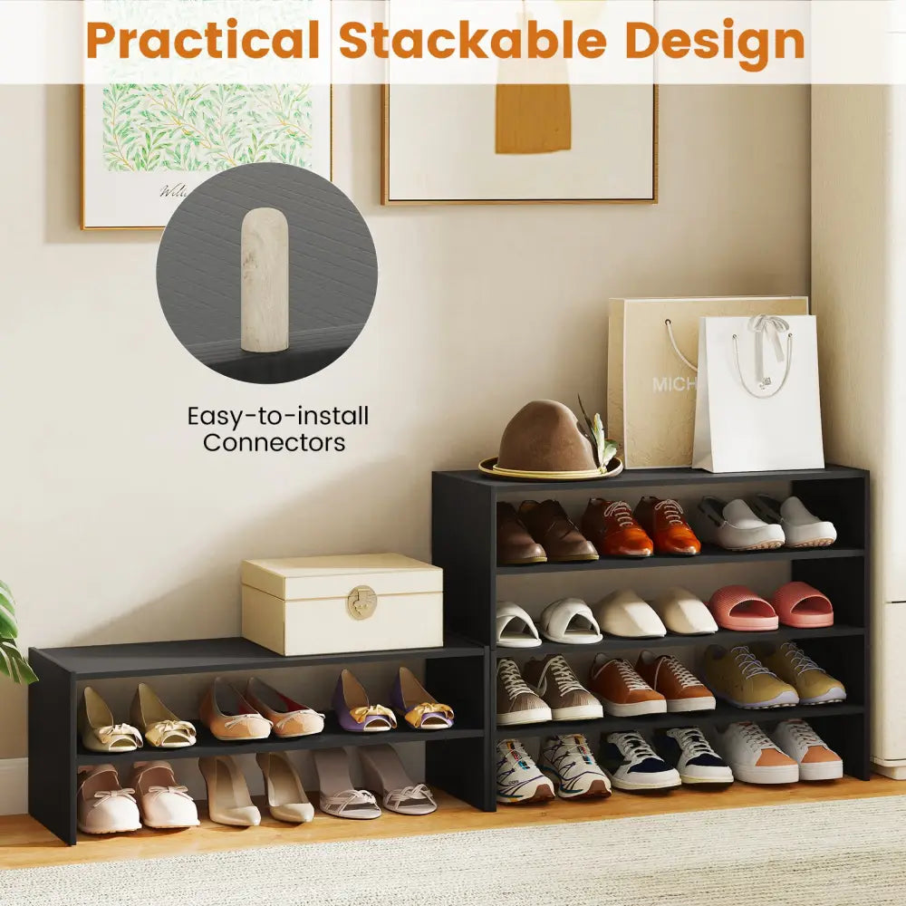 6-tier Shoe Rack with Anti-tipping Device for Entryway-Black - Black - Shoe Racks & Storage Benches