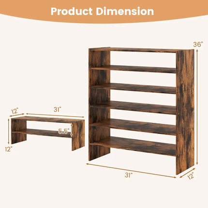 6-tier Shoe Rack with Anti-tipping Device for Entryway-Rustic Brown - Rustic Brown - Shoe Racks & Storage Benches