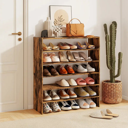 6-tier Shoe Rack with Anti-tipping Device for Entryway-Rustic Brown - Rustic Brown - Shoe Racks & Storage Benches