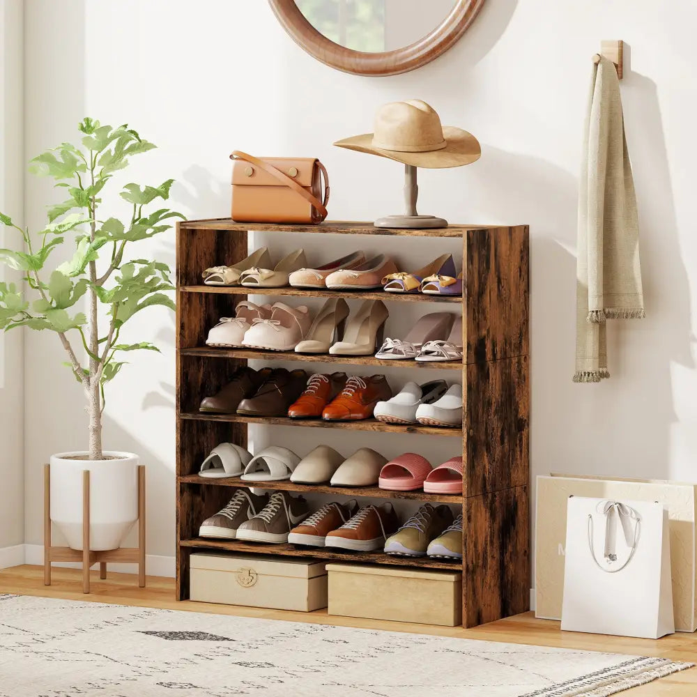 6-tier Shoe Rack with Anti-tipping Device for Entryway-Rustic Brown - Rustic Brown - Shoe Racks & Storage Benches
