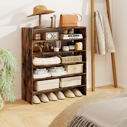 6-tier Shoe Rack with Anti-tipping Device for Entryway-Rustic Brown - Rustic Brown - Shoe Racks & Storage Benches