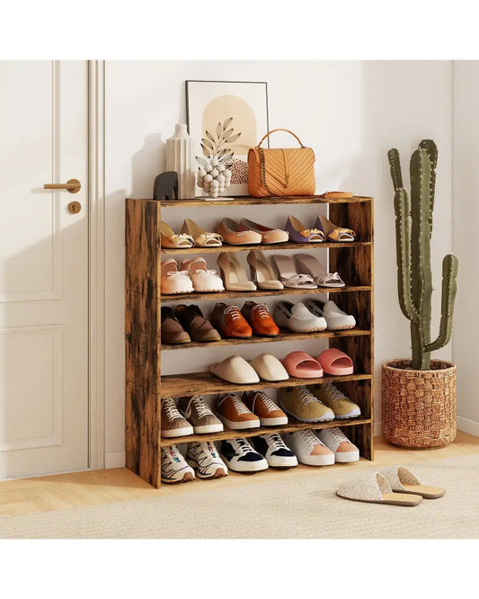 6-tier Shoe Rack with Anti-tipping Device for Entryway-Rustic Brown - Rustic Brown - Shoe Racks & Storage Benches