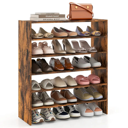 6-tier Shoe Rack with Anti-tipping Device for Entryway-Rustic Brown - Rustic Brown - Shoe Racks & Storage Benches