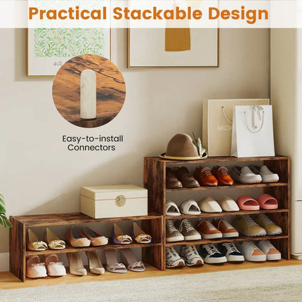 6-tier Shoe Rack with Anti-tipping Device for Entryway-Rustic Brown - Rustic Brown - Shoe Racks & Storage Benches