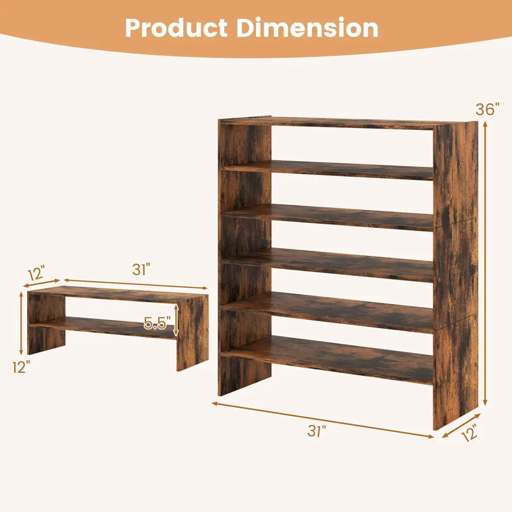 6-tier Shoe Rack with Anti-tipping Device for Entryway-Rustic Brown - Rustic Brown - Shoe Racks & Storage Benches