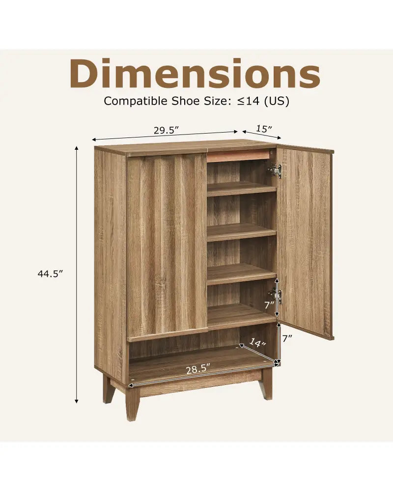 6-Tier Shoe Storage Organizer with 2 Fluted Doors-Oak - Oak - Shoe Racks & Storage Benches
