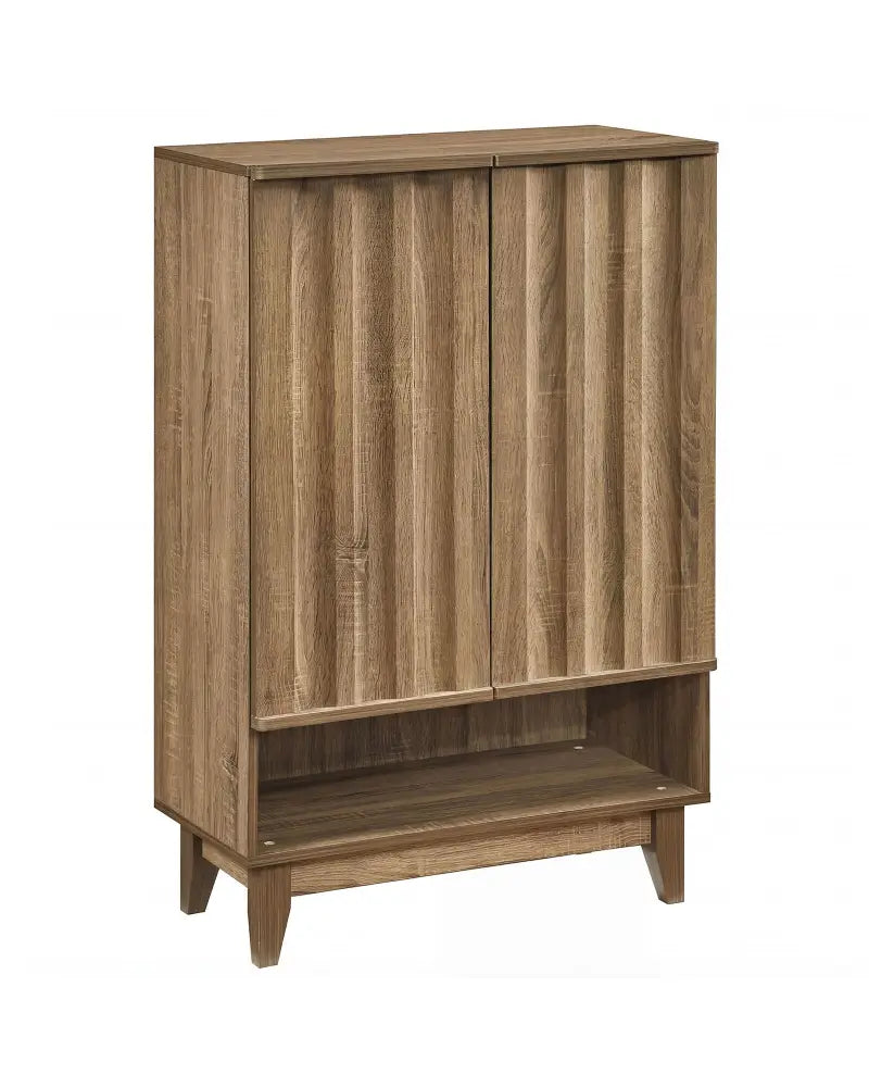 6-Tier Shoe Storage Organizer with 2 Fluted Doors-Oak - Oak - Shoe Racks & Storage Benches