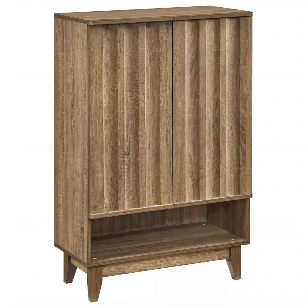 6-Tier Shoe Storage Organizer with 2 Fluted Doors-Oak - Oak - Shoe Racks & Storage Benches