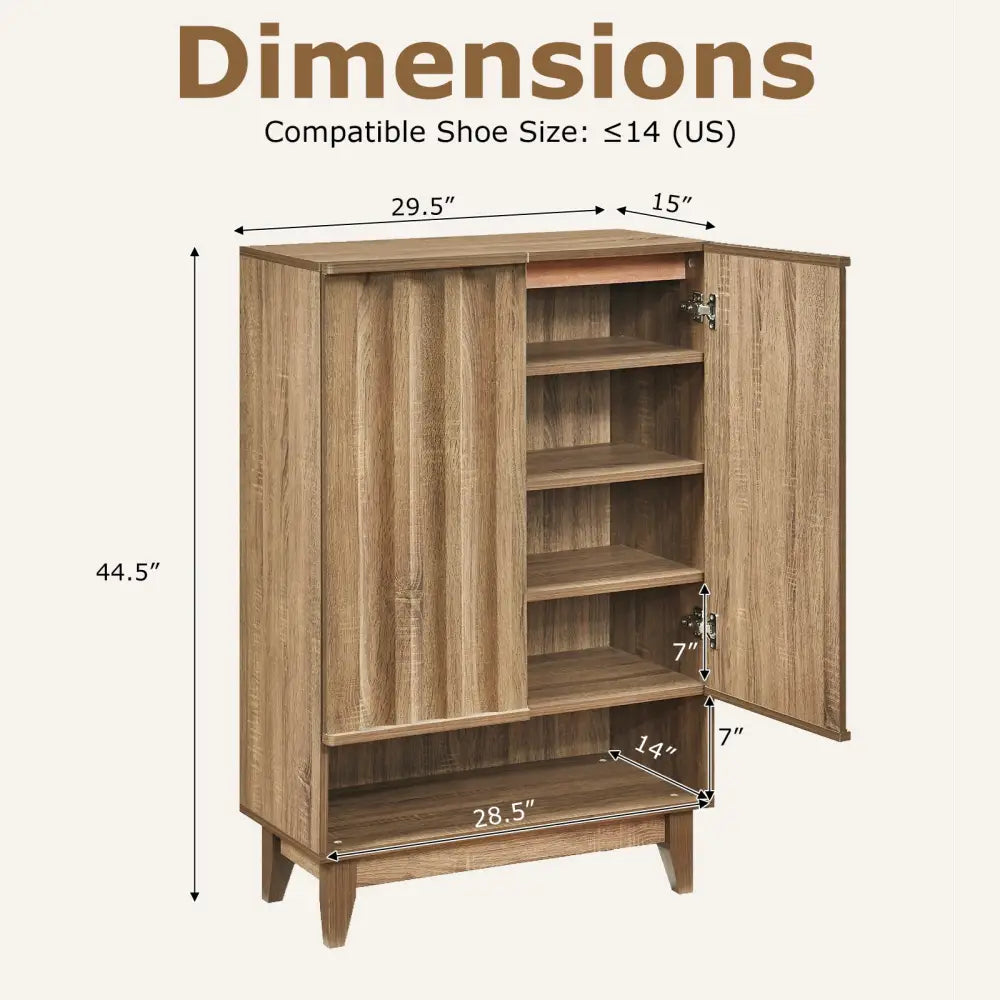 6-Tier Shoe Storage Organizer with 2 Fluted Doors-Oak - Oak - Shoe Racks & Storage Benches