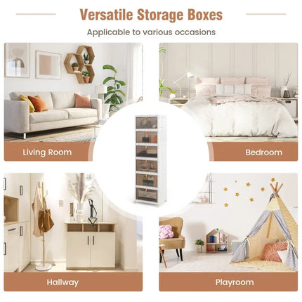 6-Tier Stackable Plastic Storage Bins with Lids and Doors-White - White - Shoe Racks & Storage Benches