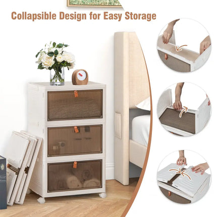 6-Tier Stackable Plastic Storage Bins with Lids and Doors-White - White - Shoe Racks & Storage Benches